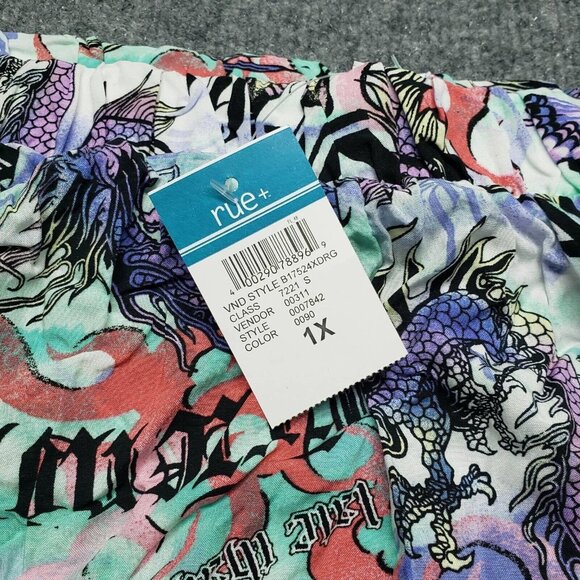 Rue21 Shorts Womens Plus 1X Multicolor Dragon Butterfly High Rise Pull On New - Picture 9 of 11